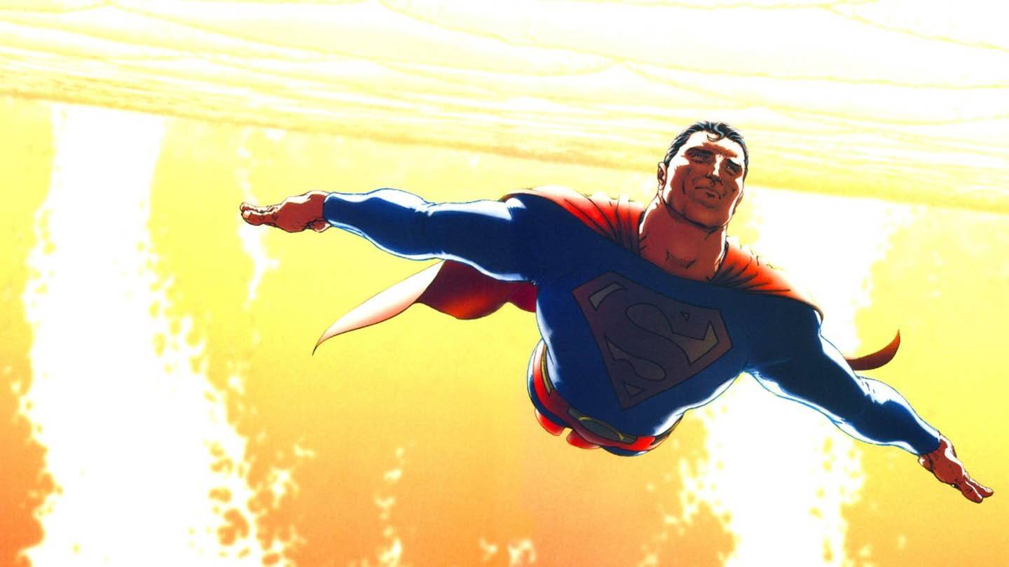 Superman flying toward the sun