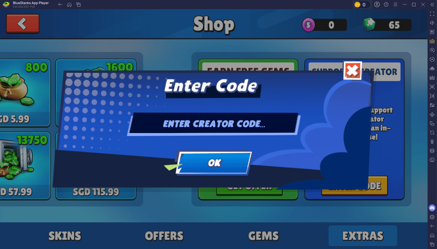 Stumble Guys Redeem Code Screen