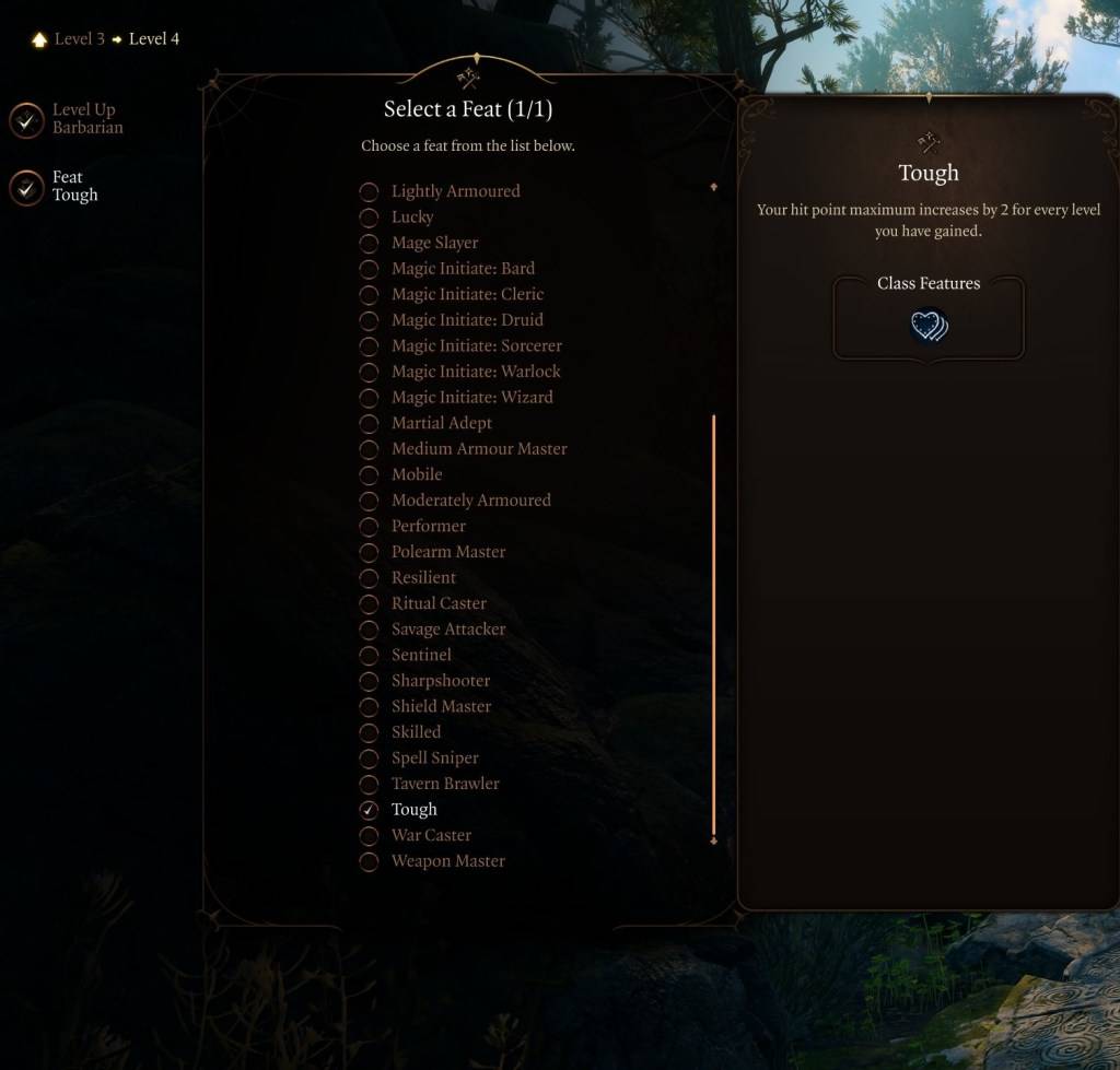 An image showing the Tough feat in Baldur's Gate 3 (BG3), as part of an article on the best feats to select for the class.