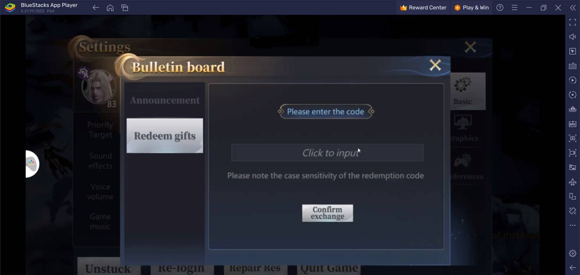 Redeeming a code in Flame of Valhalla Global