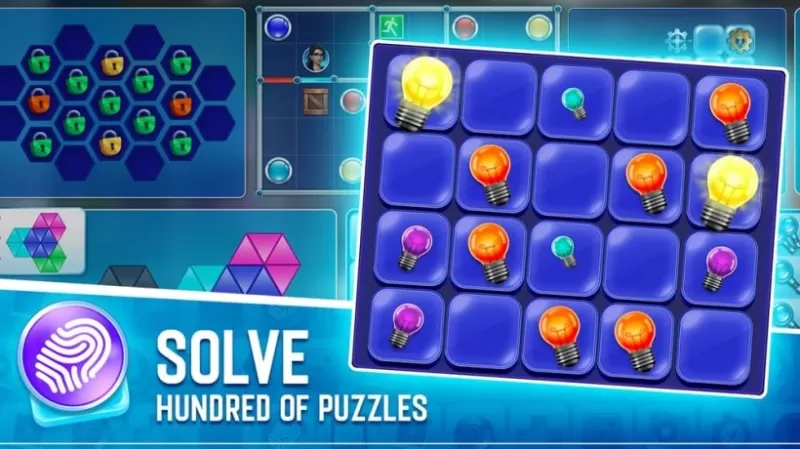 Isang screenshot ng isang halo at tumutugma sa puzzle sa mga misteryo ng puzztown na nagpapakita ng isang simpleng halo ng mga lightbulbs na naitugma