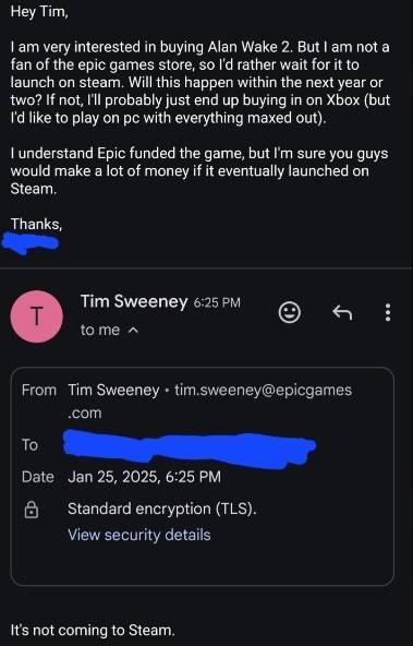 Alan Weight 2 ကိုရေနွေးငွေ့ပေါ်တွင်မရောင်းပါ။ Tim Sweeney အတည်ပြုခဲ့သည်