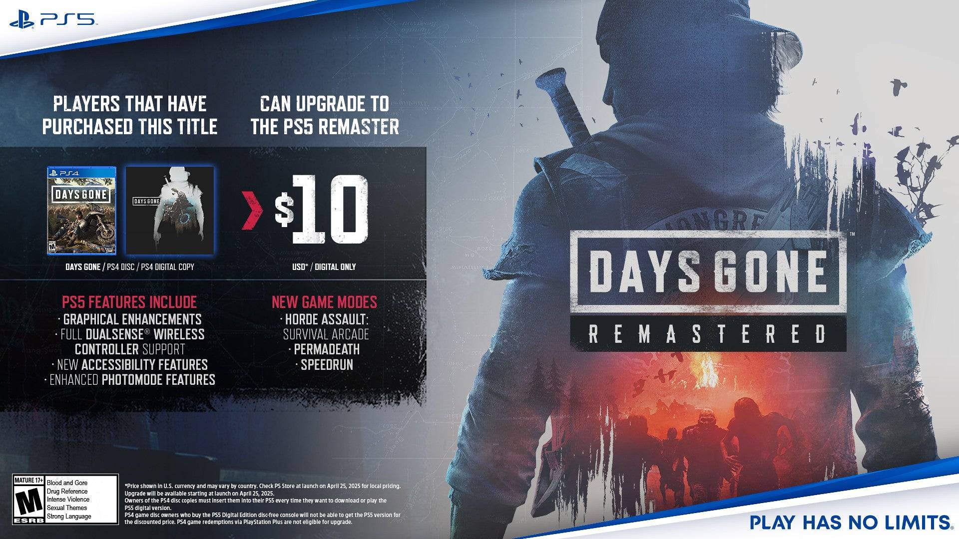 PSA: Days Gone Remastered $ 10 ps5 Upgrade não disponível para resgates de jogo via PS Plus