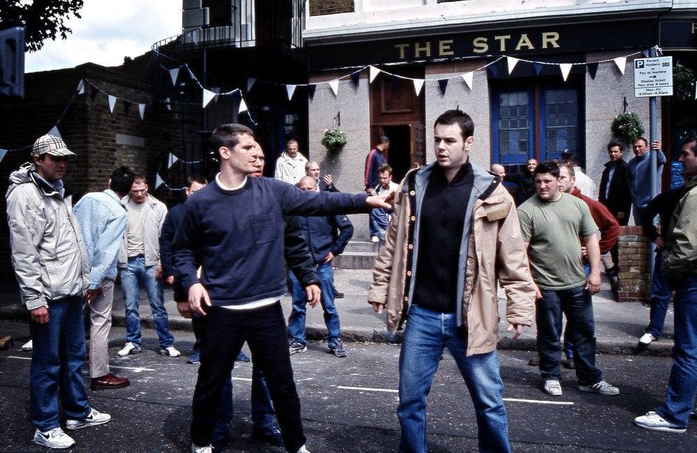 Danny Dyer (right, wearing the tan jacket) starred in The Football Factory, which was produced by Rockstar Games. | Image credit: Vertigo Films