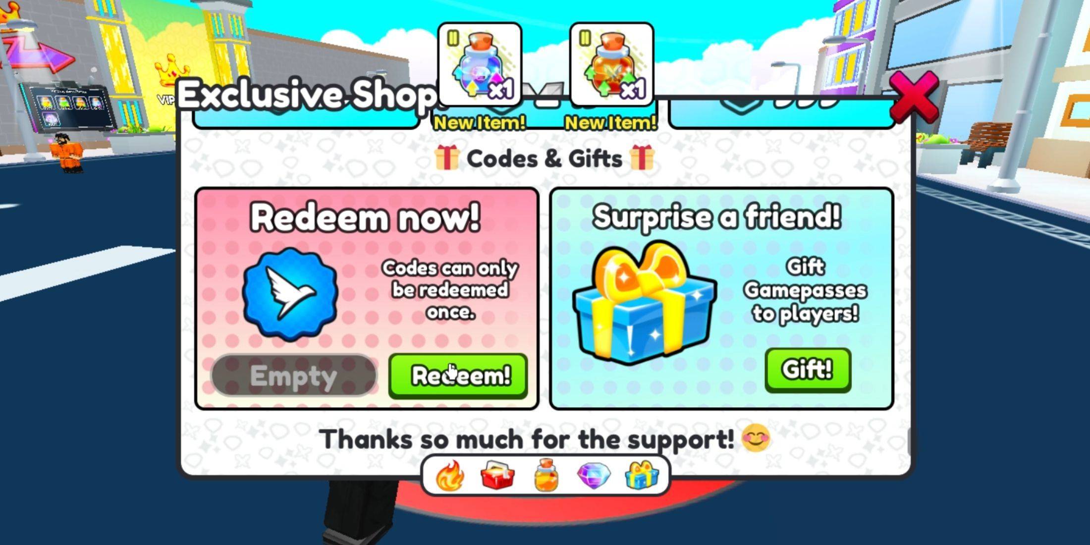 Avatar Fighting Simulator code redemption screen