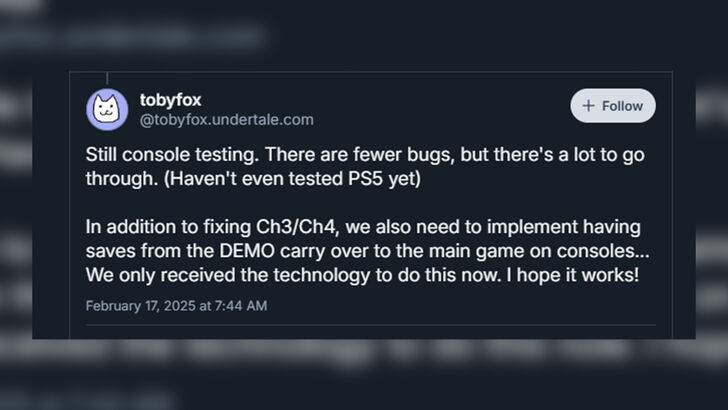 Deltarune development update showing console testing progress