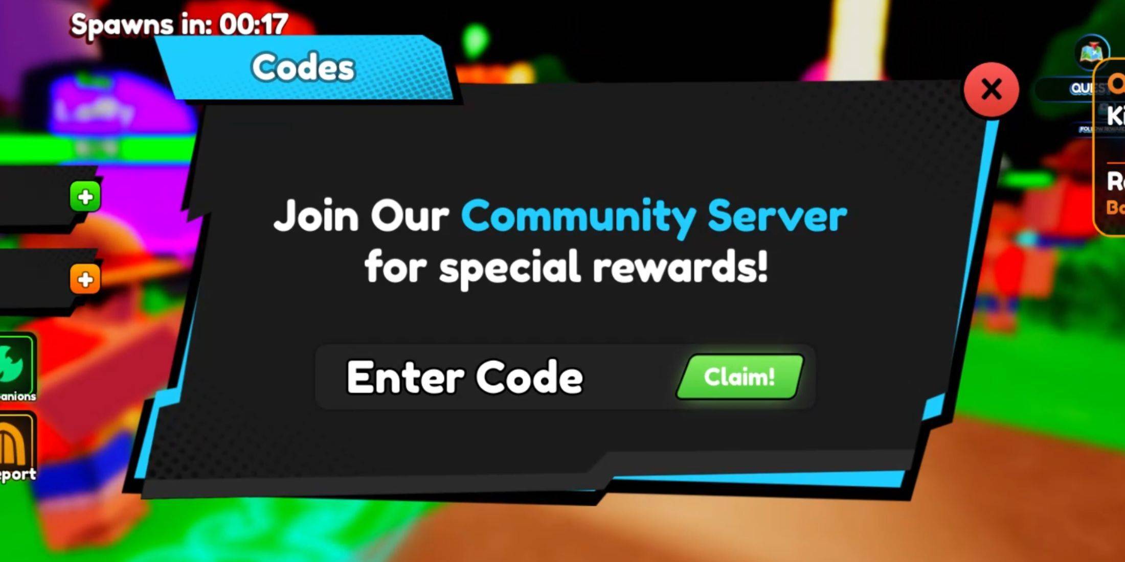 Anime Rise Simulator Code Redemption Interface