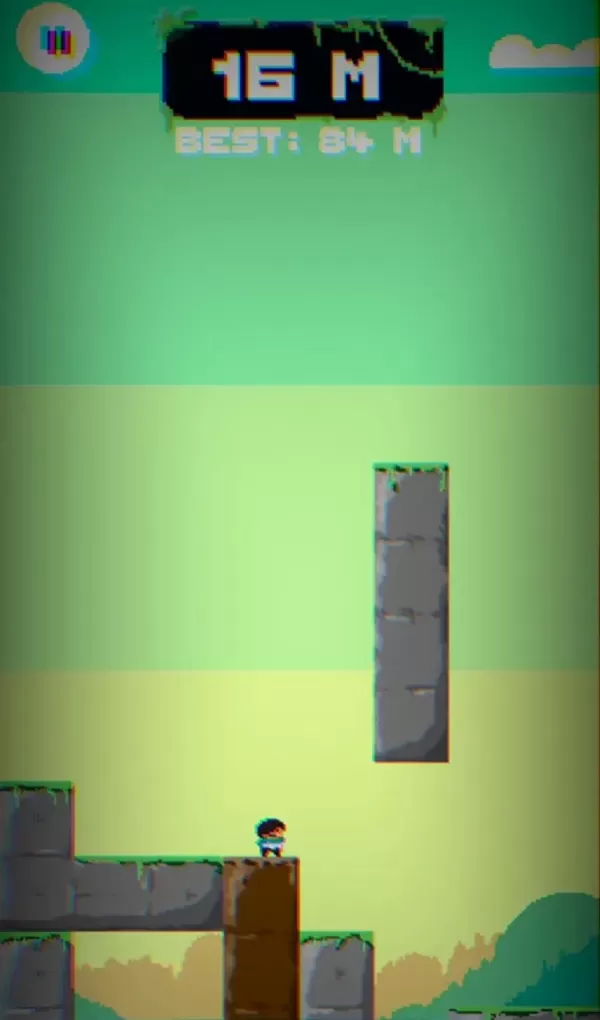Retro-styled platformer Blockcharted featuring pixelated character dodging falling blocks