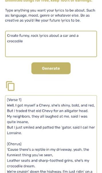 AI Lyrics Generator ဖန်သားပြင်ဓာတ်ပုံ 0