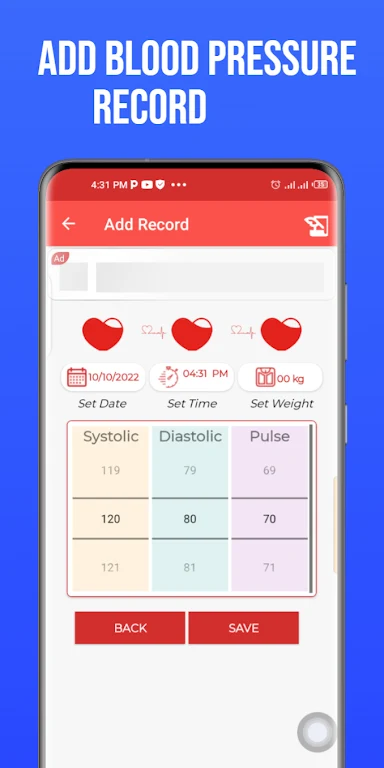 Blood pressure recorder & bp diary Screenshot 1