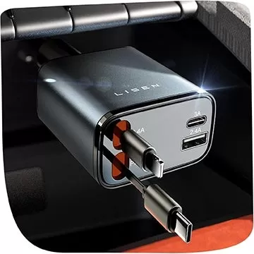 Geri çekilebilir USB-C, Lightning Cables ile Lisen Araba Şarj Cihazı 15 $ altında