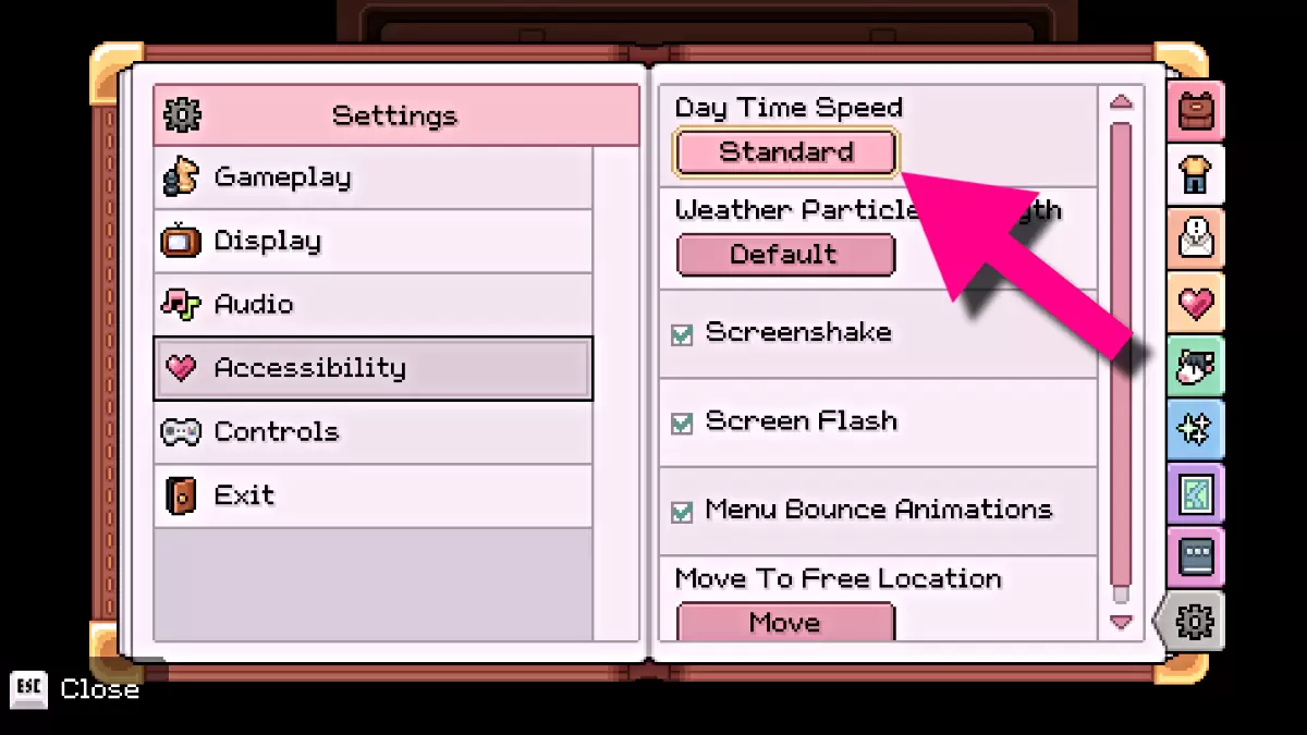 Screenshot In-Game Settings menu ကိုပြသနေသည်