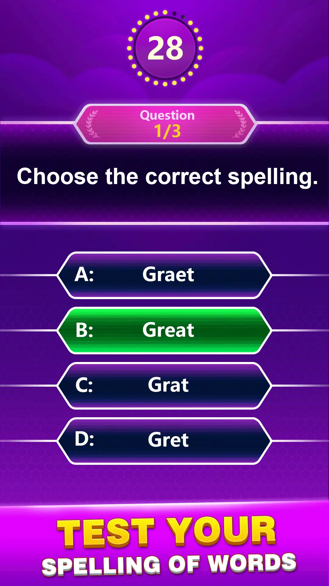 Spelling Quiz -Juego triviales Captura de pantalla 0