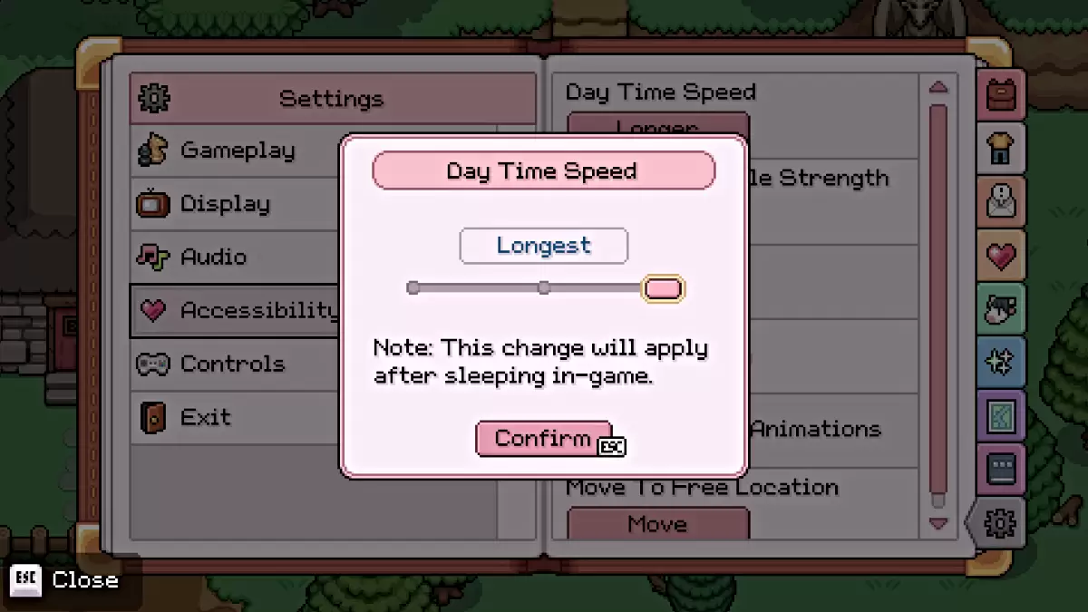 Screenshot showing the Day Time Speed options