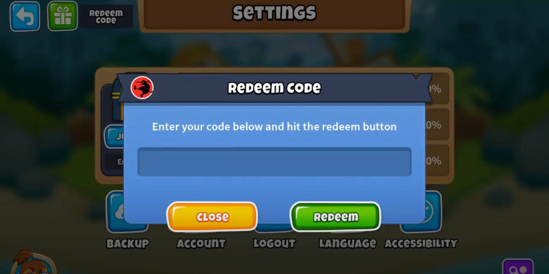 Bloons TD 6 code redemption interface